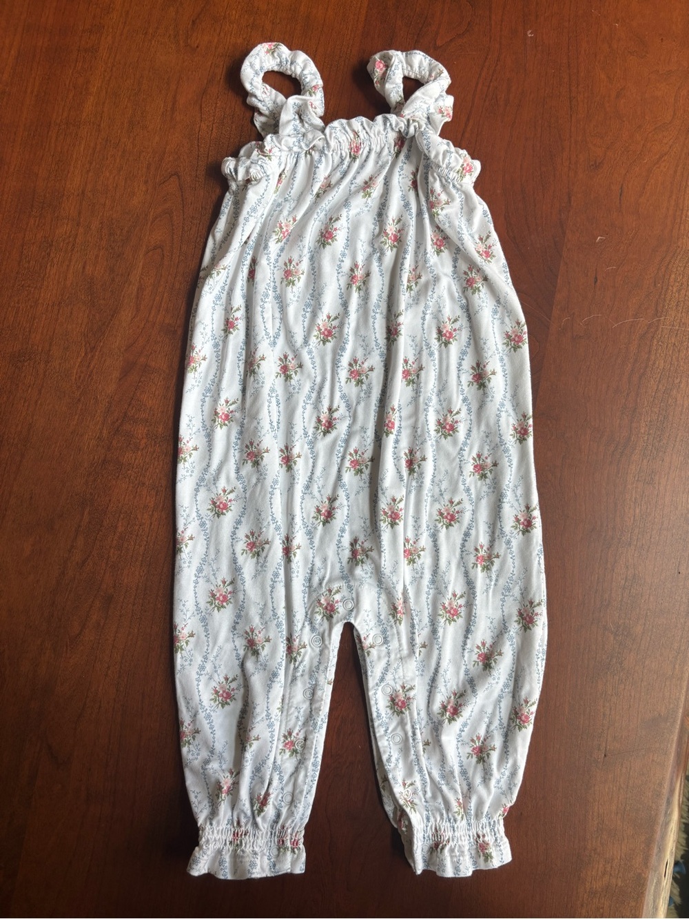 Angel Dear White Floral Ruffle-Strap Romper